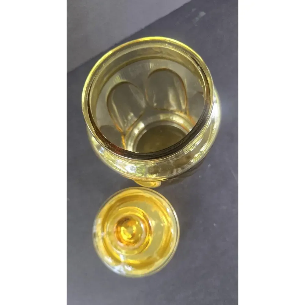 Vintage Amber Yellow Pressed Bubble Glass Jar With Lid Round Canister Kitchen